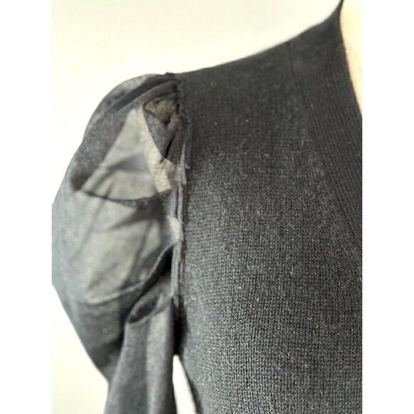 Neiman Marcus Cashmere Sheer Gauze Blouson-Sleeve Cardigan in Black Size M - Picture 5 of 6